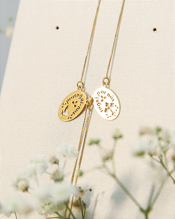 Escapulário de Ouro 18K Oval Religioso