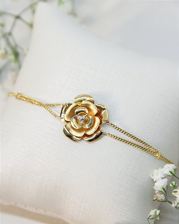 Pulseira de Ouro 18K Groumet Rosa com Zircônia
