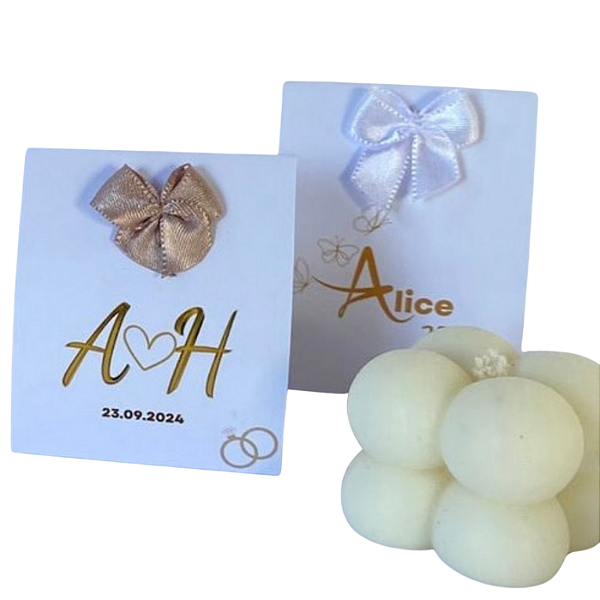 Vela Mini Bubble Personalizada 40g na lapela com lacinho