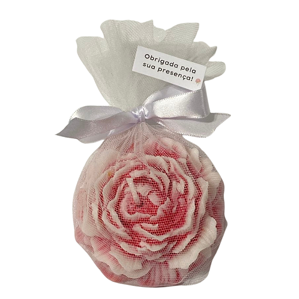 Vela Flor Peônia Personalizada com tule, laço e tag 70g