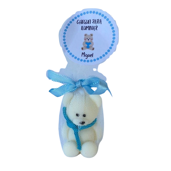 Vela Ursinho Personalizada 16g com tule, laço e tag