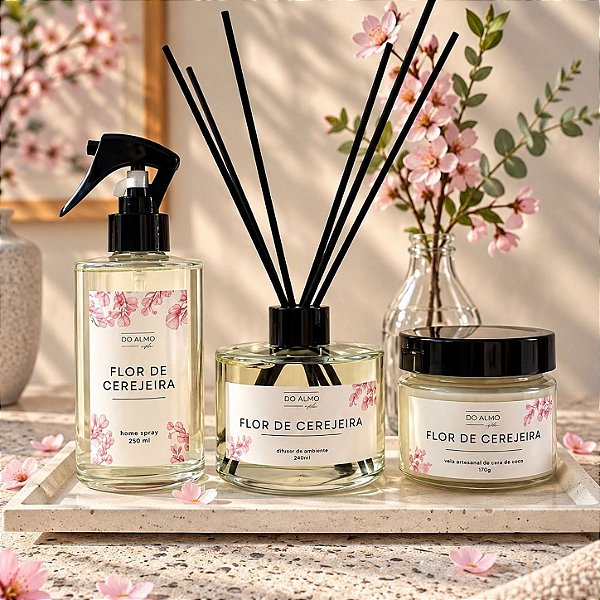 Kit Vela Aromática 170g + Difusor de Ambiente 240ml + Home Spray 250ml