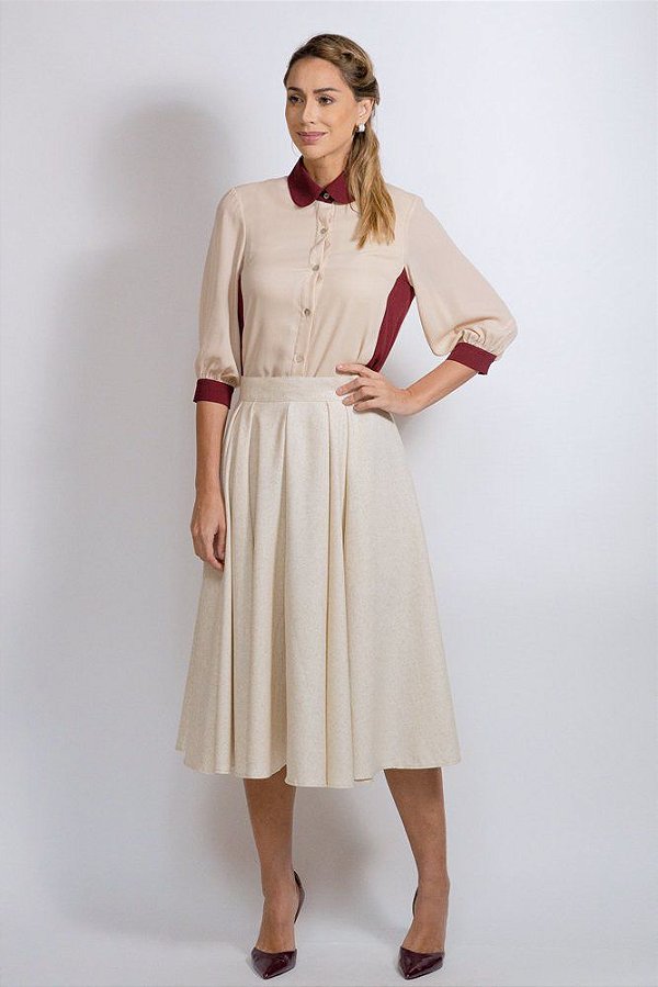 CAMISA BICOLOR GOLA BONECA MANGA 3/4