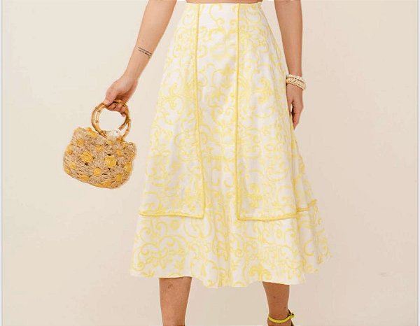SAIA MIDI BORDADO COM RECORTES - LOVLITY