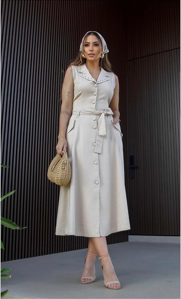 VESTIDO CHEMISE LINHO COM ILHOS - LUZIA FAZZOLLI