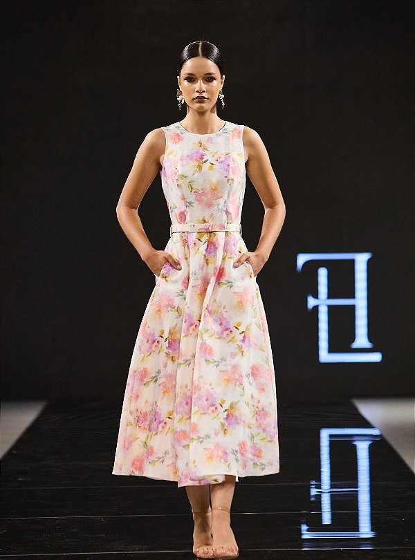 VESTIDO JACQUARD ESTAMPA FLORAL - LUZIA FAZZOLLI