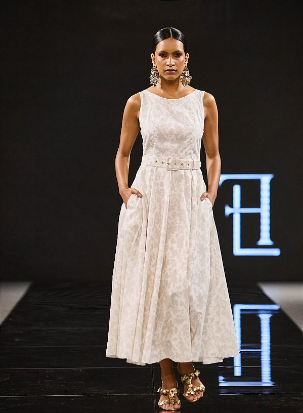 VESTIDO TRICOLINE COM CINTO VIVADO - LUZIA FAZZOLLI