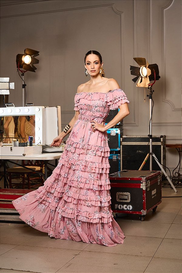 VESTIDO LONGO TULE ESTAMPADO - LUZIA FAZZOLLI