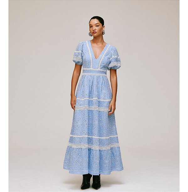 VESTIDO LAISE BICOLOR AZUL MIX RENDA GUIPIR - DELIGHT