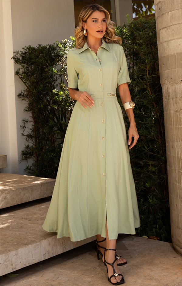 VESTIDO CHEMISE ALFAIATARIA PESPONTADO - LUZIA FAZZOLLI
