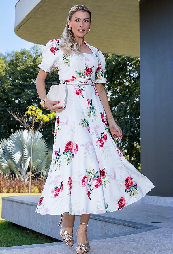 VESTIDO ALFAIATARIA ESTAMPADO COM CINTO - LUZIA FAZZOLLI