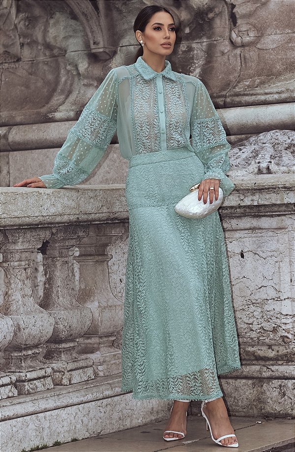 CONJUNTO RENDA DETALHE CHIFFON E TULE - LUZIA FAZZOLLI
