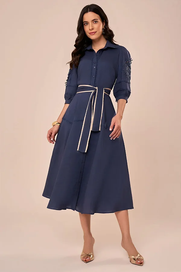 VESTIDO CHEMISE MIDI COM ENTREMEIO - FASCINIUS