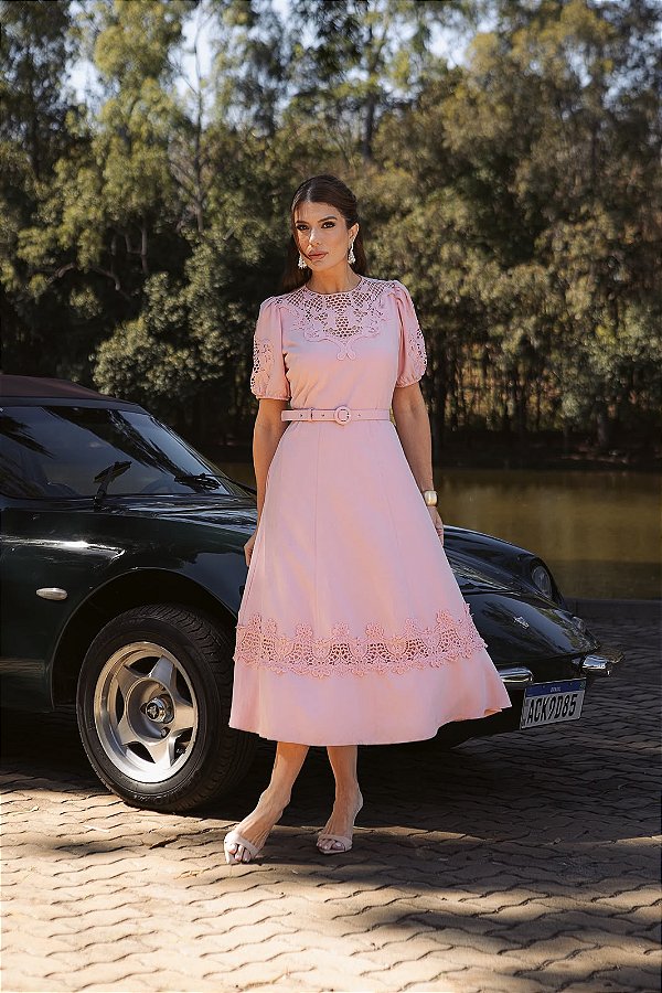 VESTIDO LINHO COM ENTREMEIO - LUZIA FAZZOLLI