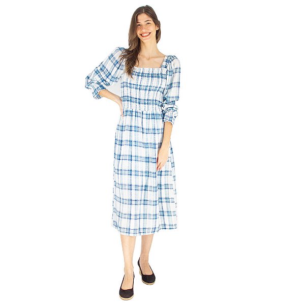 Vestido Lastex Manga Longa Quadriculado Menina Rosa