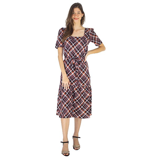 Vestido Midi Xadrez Menina Rosa