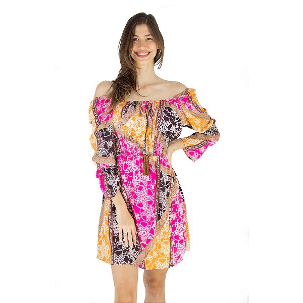 Vestido Solto Estampado Manga Longa Menina Rosa