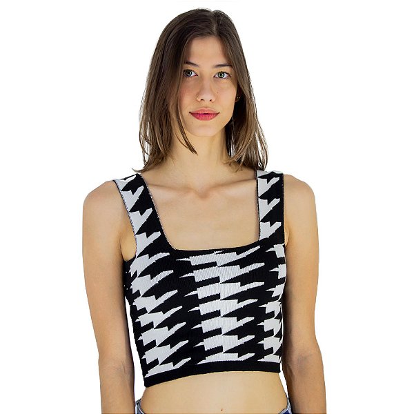 Cropped Preto e Branco Modal Menina Rosa