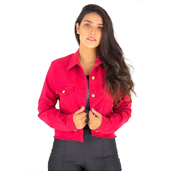 Jaqueta Cropped Jeans Menina Rosa