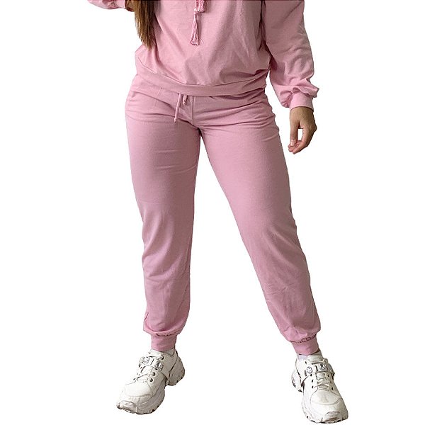 Calça Jogger Moletom Feminina Menina Rosa