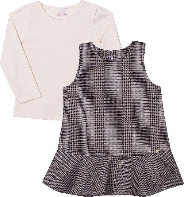 Conjunto Blusa Em Cotton E Salopete Em Jacquard Alfaiataria Nini E Bambini