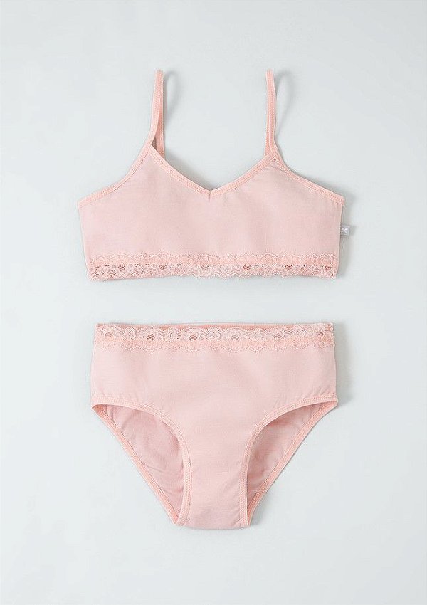 Conjunto Infantil Menina Top E Calcinha Com Detalhe Em Renda Hering Kids