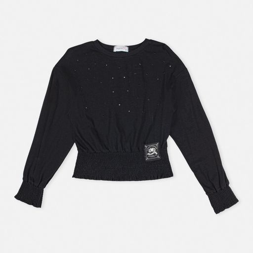 Blusa Manga Longa Com Strass Momi H4225
