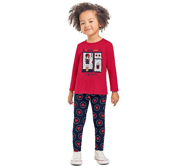 Conjunto Camiseta Manga Longa e Calça Legging Feminino Kyly