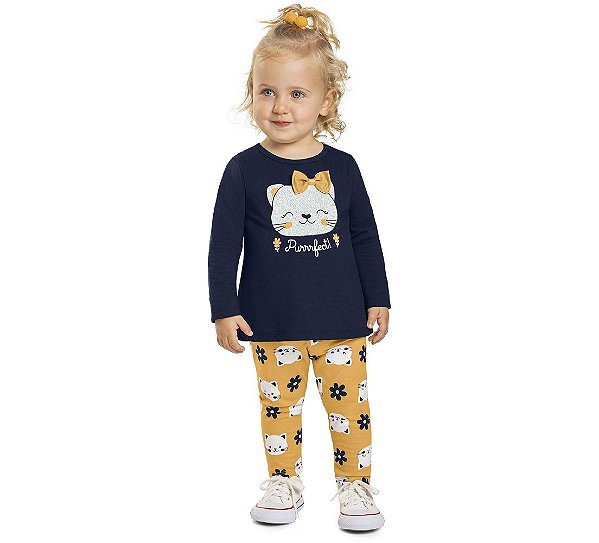 Conjunto Camiseta Manga Longa e Calça Legging Feminino Kyly