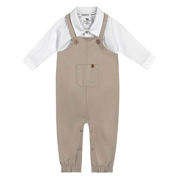 Conjunto Body Em Tricoline E Jardineira Em Sarja Charpey