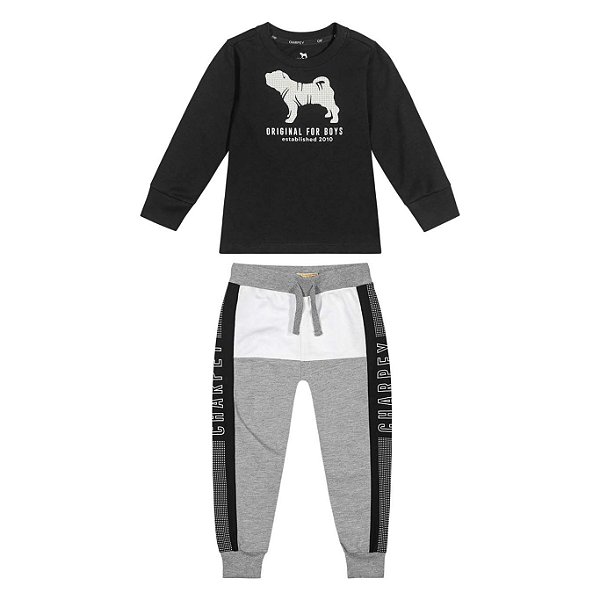 Conjunto Camiseta Suedine  Manga Longa E Calça Em Moletom Charpey