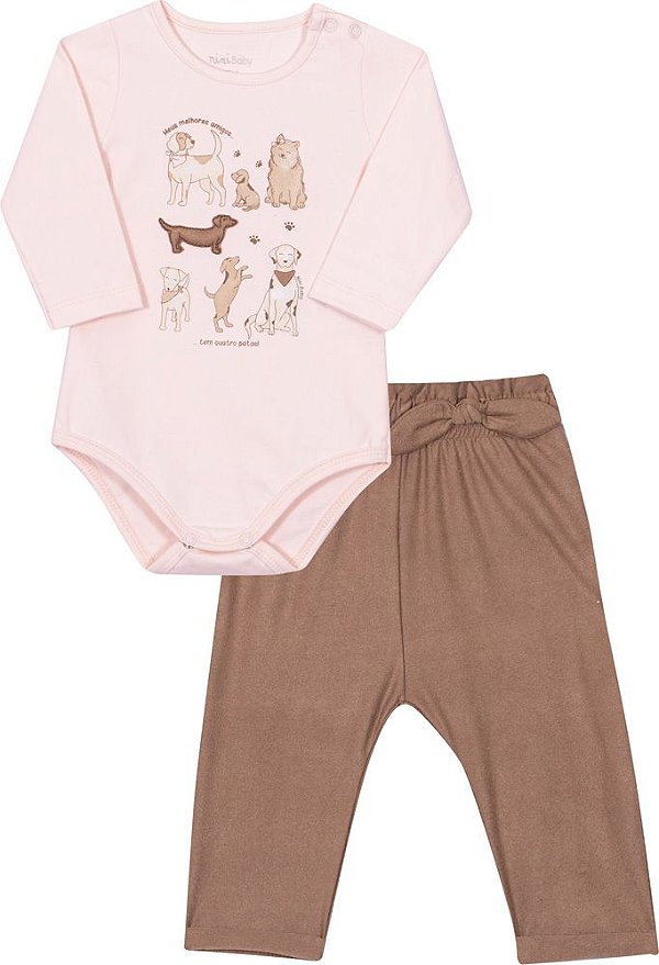 Conjunto Body Manga Longa e Calça Suede Bebê Nini e Bambini