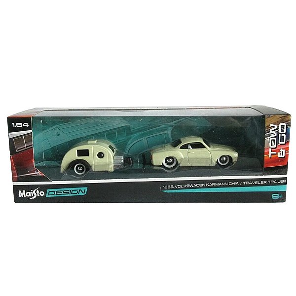 Miniatura Maisto Design Carro Karmann Ghia + Travel Trailer