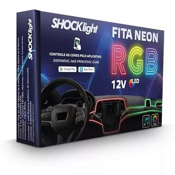 Fita Led Neon RGB 5 Canhões Painel Carro C/ App Celular 12v