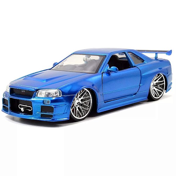 Miniatura Carro Velozes E Furiosos Skyline GT-R azul 1/24