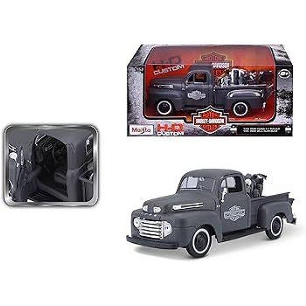 Miniatura Carro Ford F-1 Pick-up Custom Harley cinza  Maisto