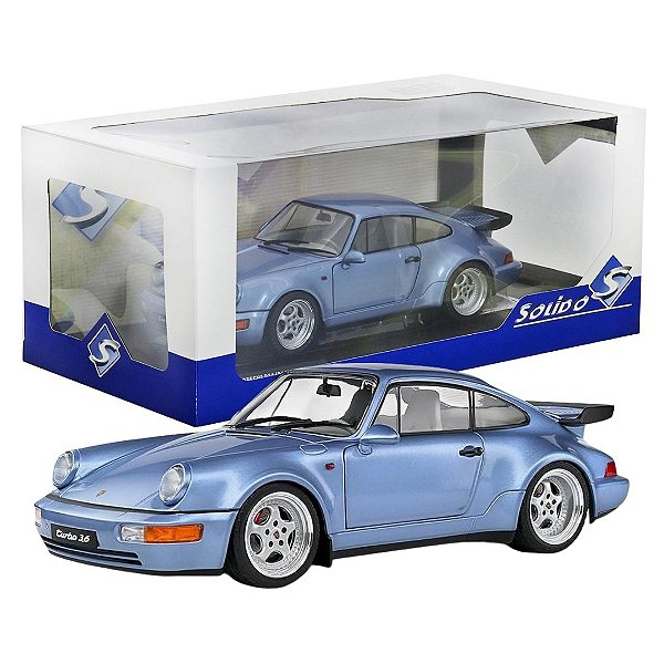 Miniatura carro Porsche 911 (964) Turbo 1990 azul 1/18