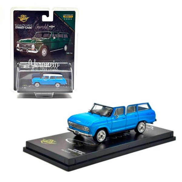 Miniatura carro Chevrolet Veraneio azul 1970 1/64