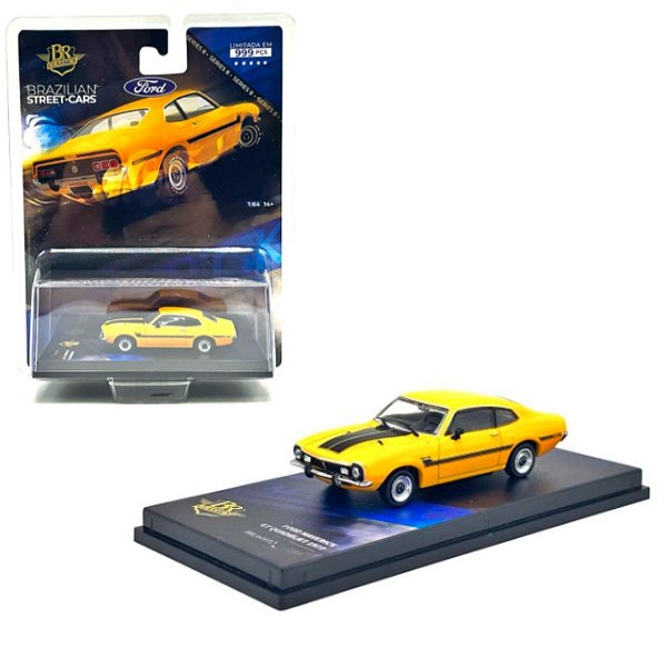 Miniatura carro Ford Maverick Quadrijet GT amarelo 1977 1/64