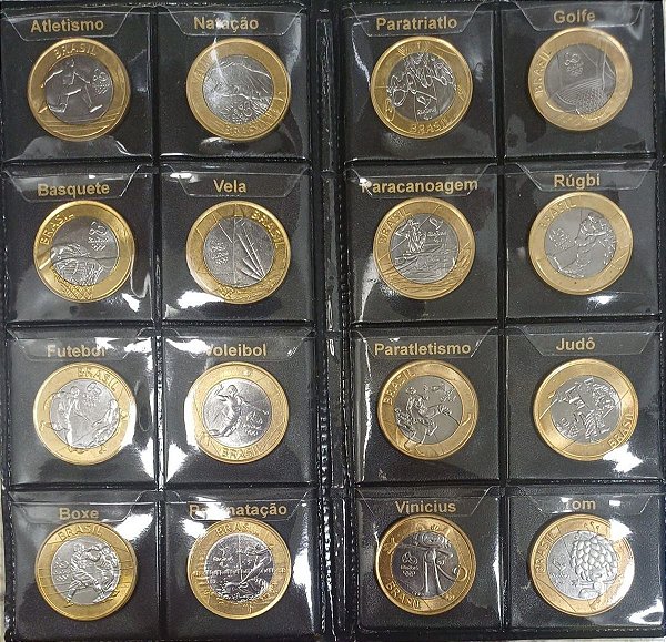 Conjunto de moedas - Album - Olimpíadas 2016 Brasil - 17 moedas incluindo Bandeira