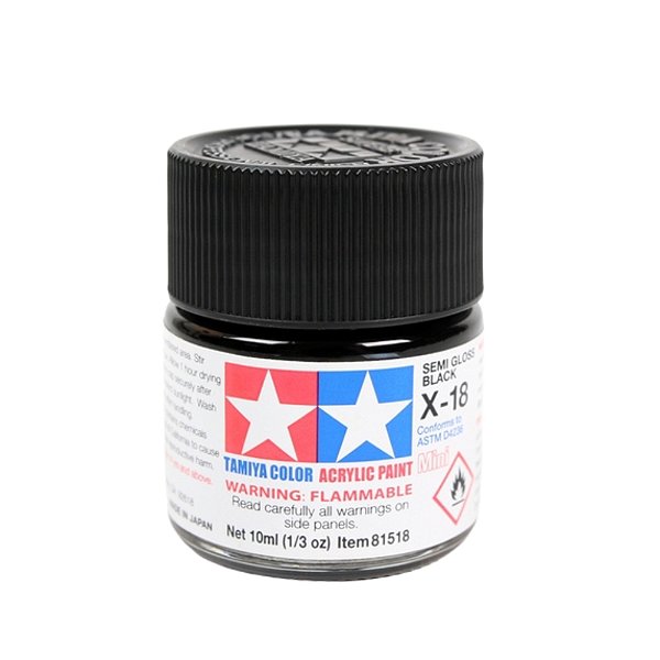 Tinta Acrílica Mini Semi Gloss Black 10ml Tamiya 81518