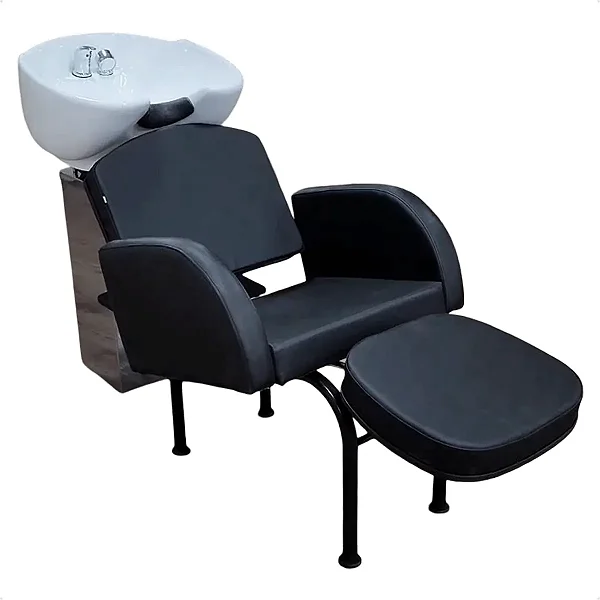 Lavatório para Salão de Beleza Madri Cuba de Louça Porcelana Reclinável e Coluna Inox - Móvel Profissional para Cabeleireiro e Estética com Descanso de Pernas e Assento Confortável Facto - For-ty Store