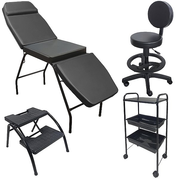 Kit Completo Clínica Estética: Maca Mocho Escada e Carrinho Profissional