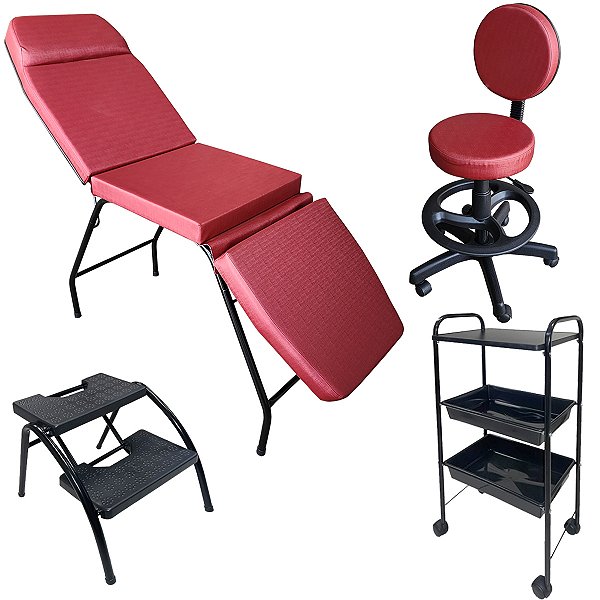 Kit Completo Clínica Estética: Maca Mocho Escada e Carrinho Profissional