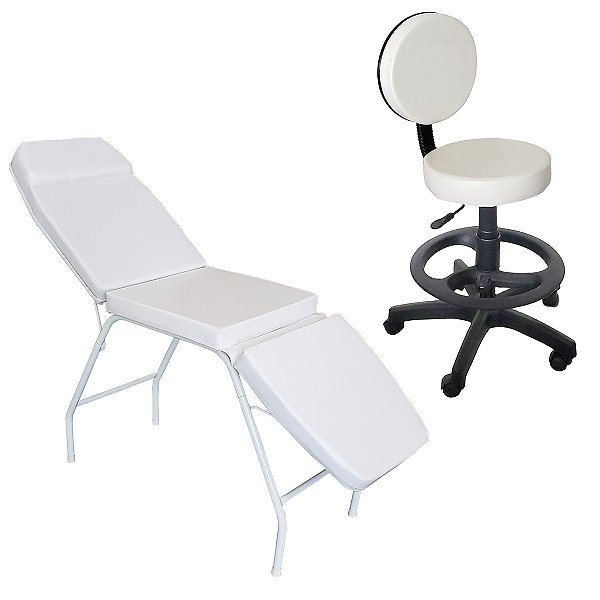 Kit Maca 3 Posições Reclinável + Mocho com Encosto Aro e Regulagem de altura a Gás Profissional Clínicas