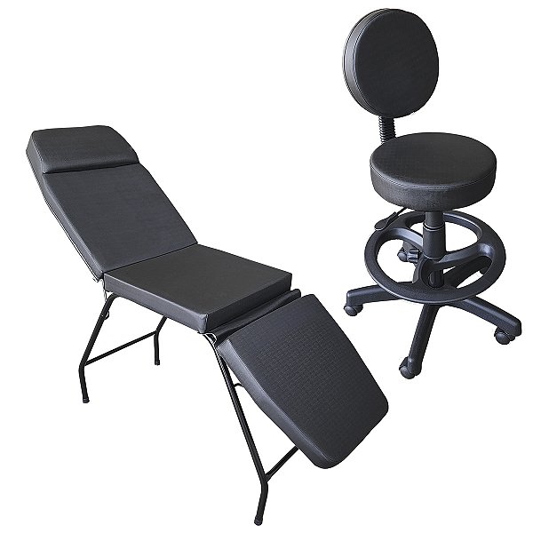 Kit Maca 3 Posições Reclinável + Mocho com Encosto Aro e Regulagem de altura a Gás Profissional Clínicas