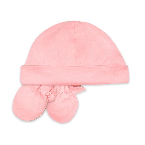 Kit touca e luva rosa em suedine