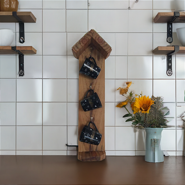 Jogo de canecas de porcelana decorada gratidão 120ml mais porta caneca de parede - Decoração de cozinha - Chá de cozinha