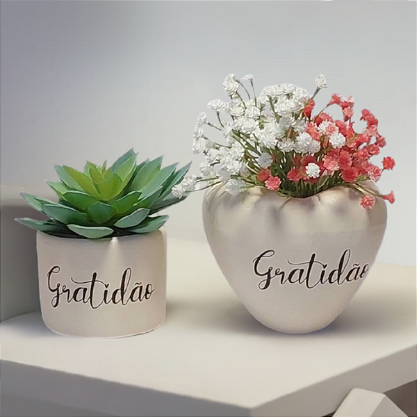 Vaso Coração e cachepot pequeno linha Gratidão