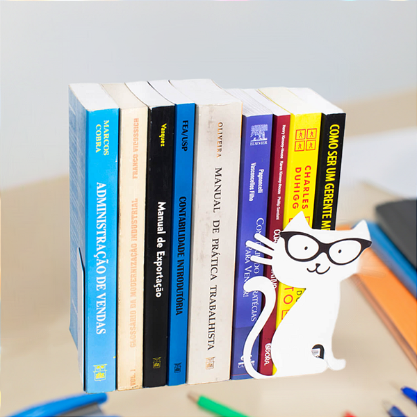 Porta Livros Gata Branca - Geguton